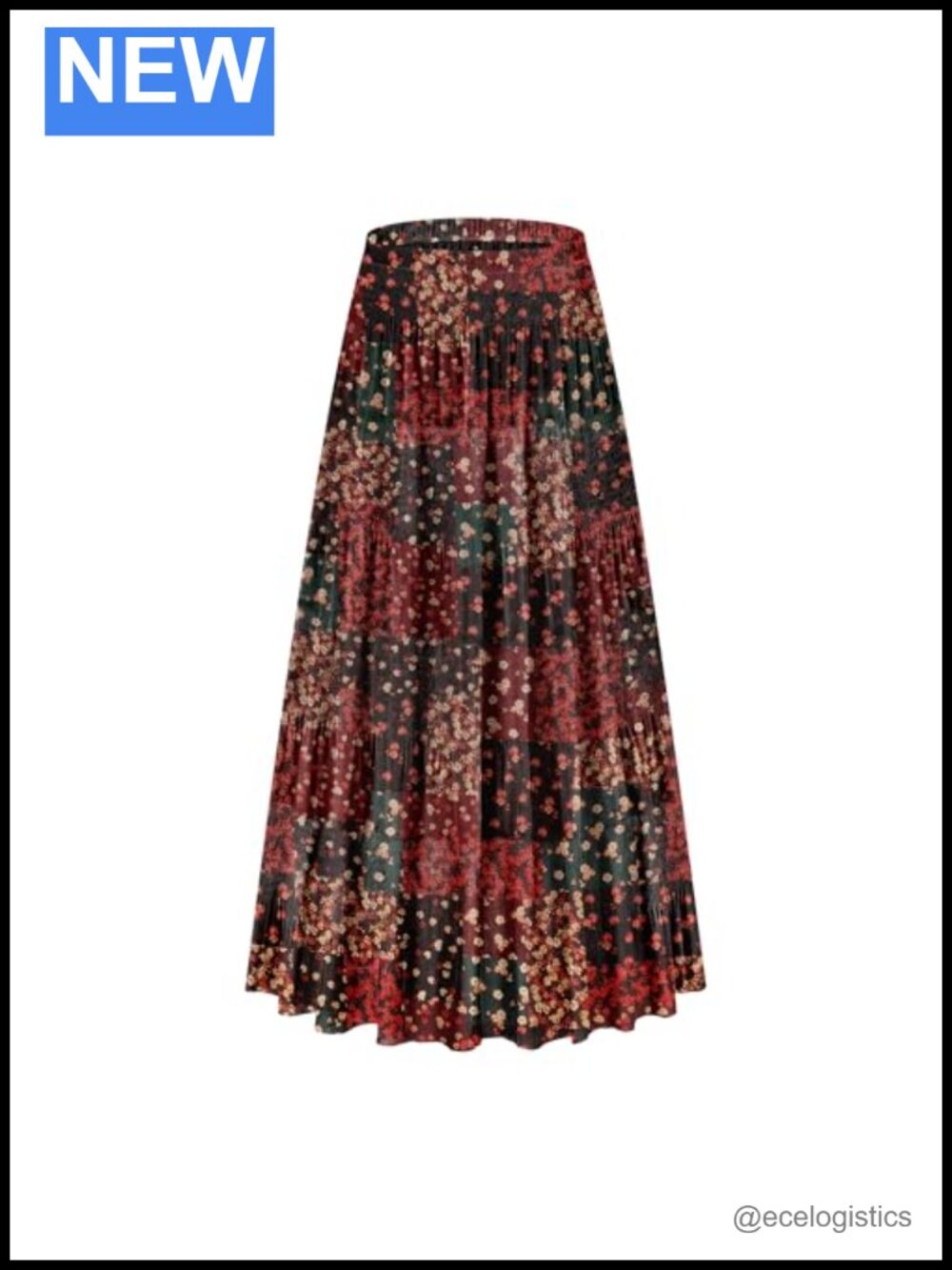 Chiffon High Waist Tiered Pleated Floral A-Line Long Maxi Skirt Boho